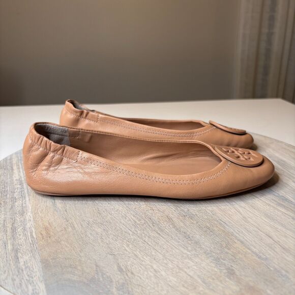 Tory Burch Women's Minnie Travel Flats Beige Leather‎ Tan Make-Up Color Size 7.5 - Picture 4 of 8